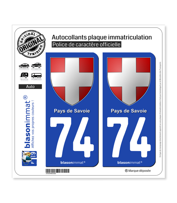 74 Pays de Savoie - Armoiries | Autocollant plaque immatriculation