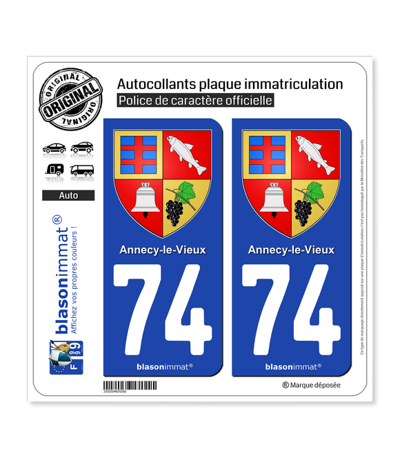 74 Annecy-le-Vieux - Armoiries | Autocollant plaque immatriculation