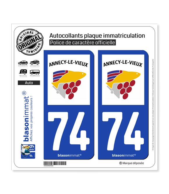 74 Annecy-le-Vieux - Ville | Autocollant plaque immatriculation
