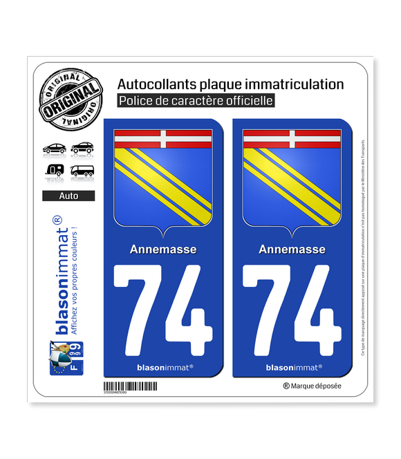 74 Annemasse - Armoiries | Autocollant plaque immatriculation