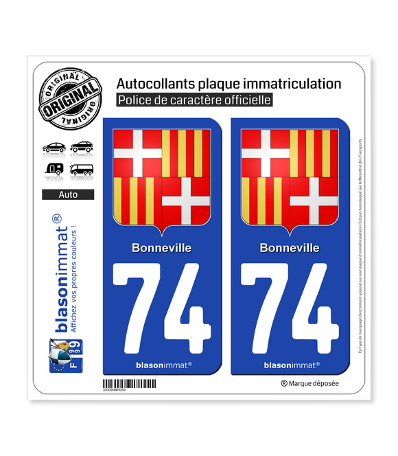 74 Bonneville - Armoiries | Autocollant plaque immatriculation