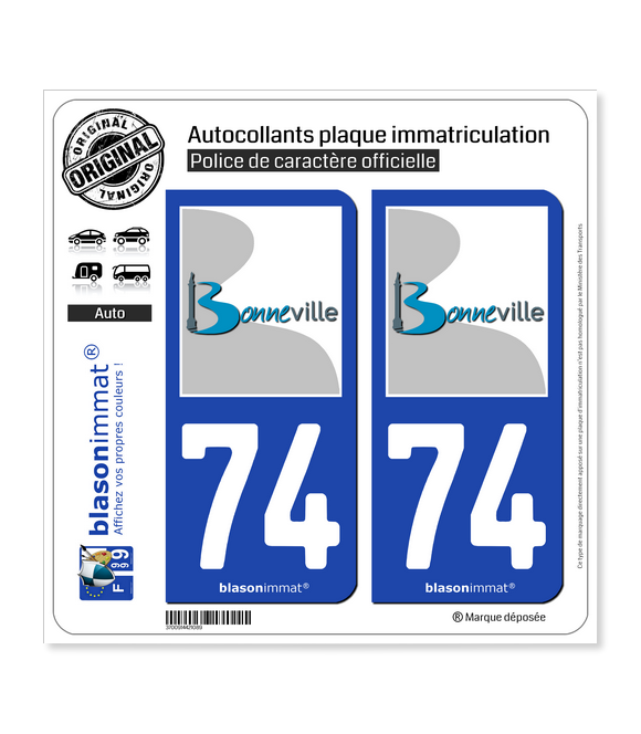74 Bonneville - Ville | Autocollant plaque immatriculation