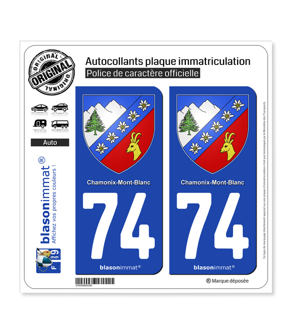 74 Chamonix-Mont-Blanc - Armoiries | Autocollant plaque immatriculation
