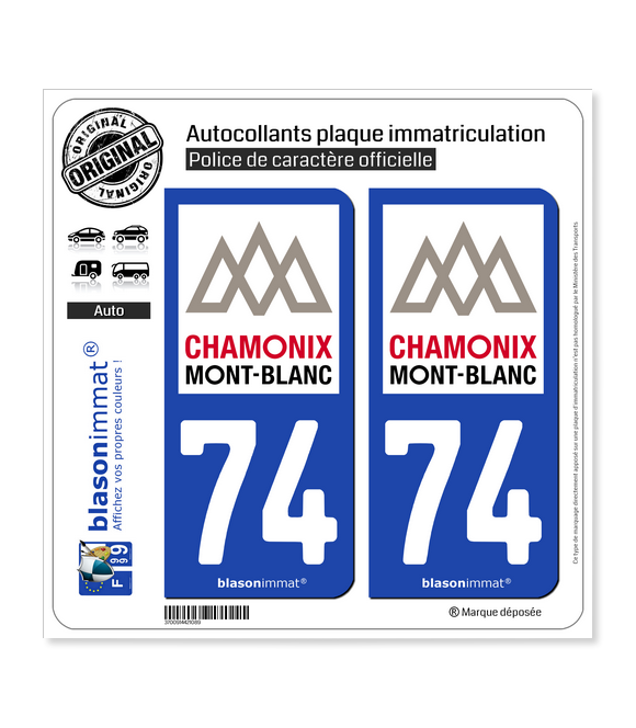 74 Mont-Blanc - Pays | Autocollant plaque immatriculation