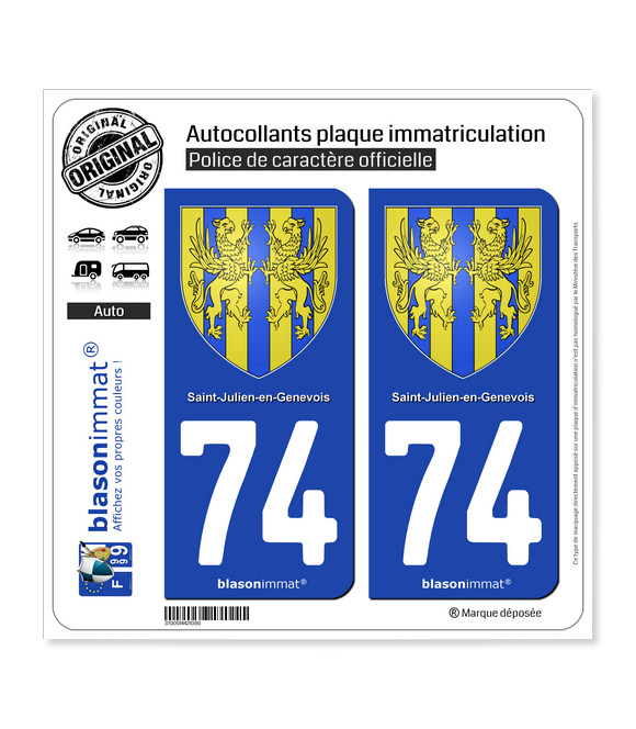 74 Saint-Julien-en-Genevois - Armoiries | Autocollant plaque immatriculation