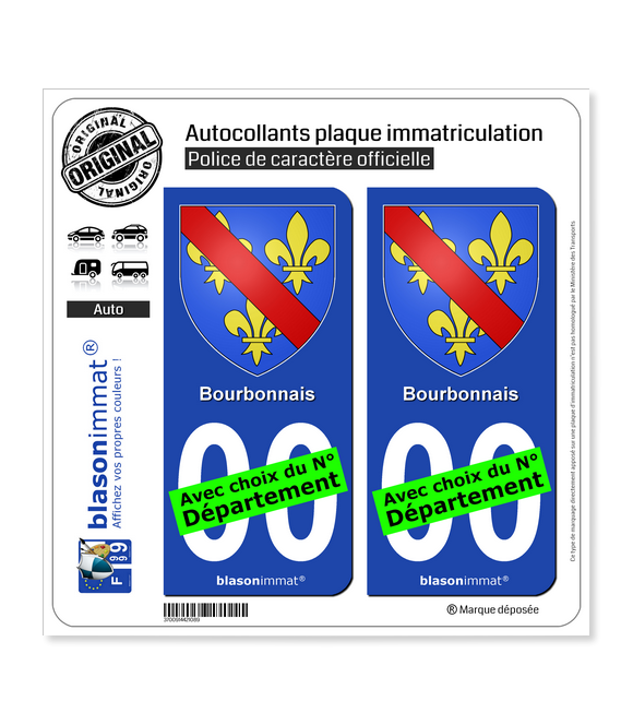 Bourbonnais - Armoiries | Autocollant plaque immatriculation
