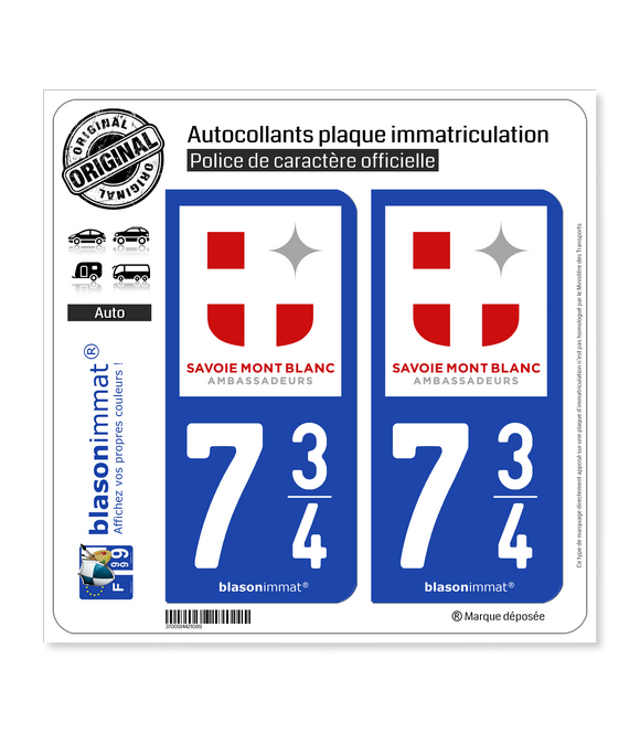 734 Savoie Mont Blanc - Ambassadeurs | Autocollant plaque immatriculation