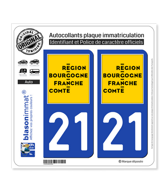 21 Bourgogne-Franche-Comté - LogoType | Autocollant plaque immatriculation