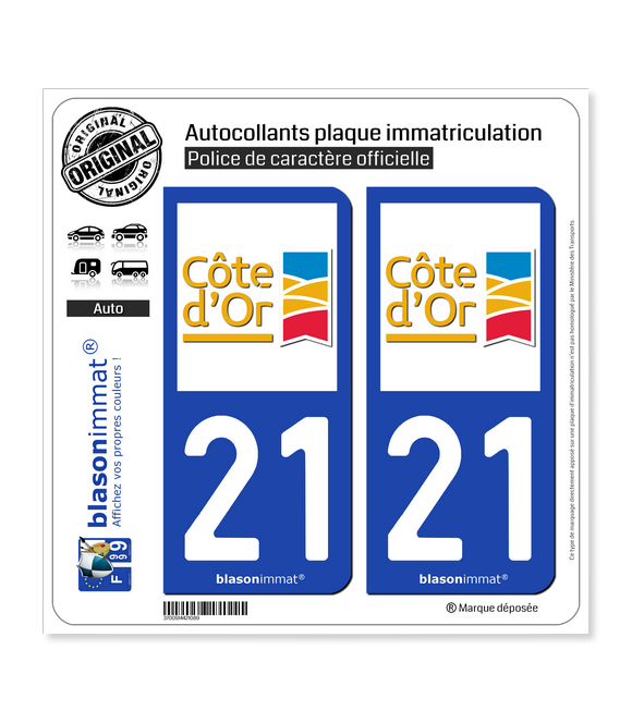 21 Côte-d'Or - Département | Autocollant plaque immatriculation