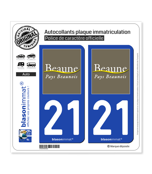 21 Beaune - Pays | Autocollant plaque immatriculation