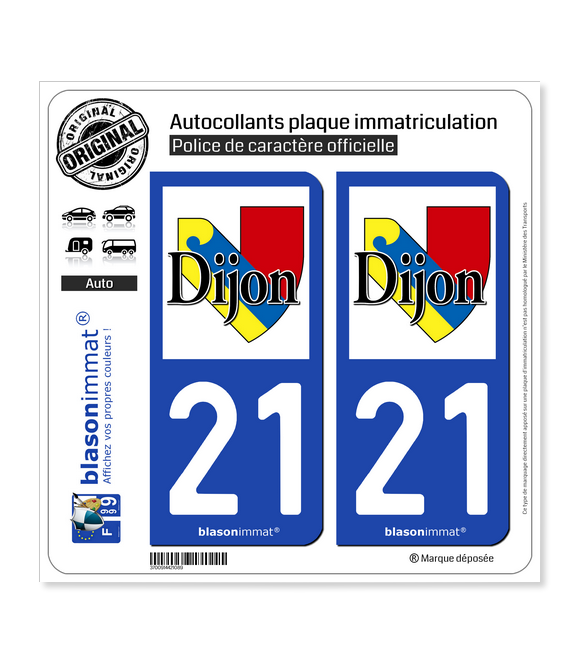 21 Dijon - Ville | Autocollant plaque immatriculation