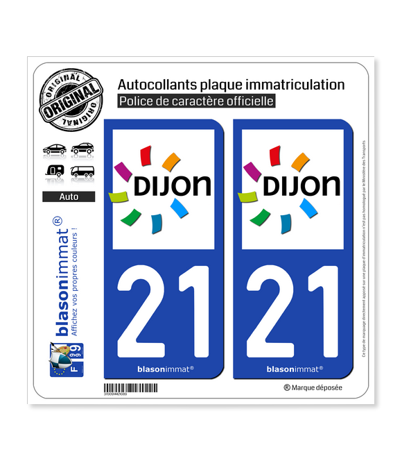21 Dijon - Agglo | Autocollant plaque immatriculation