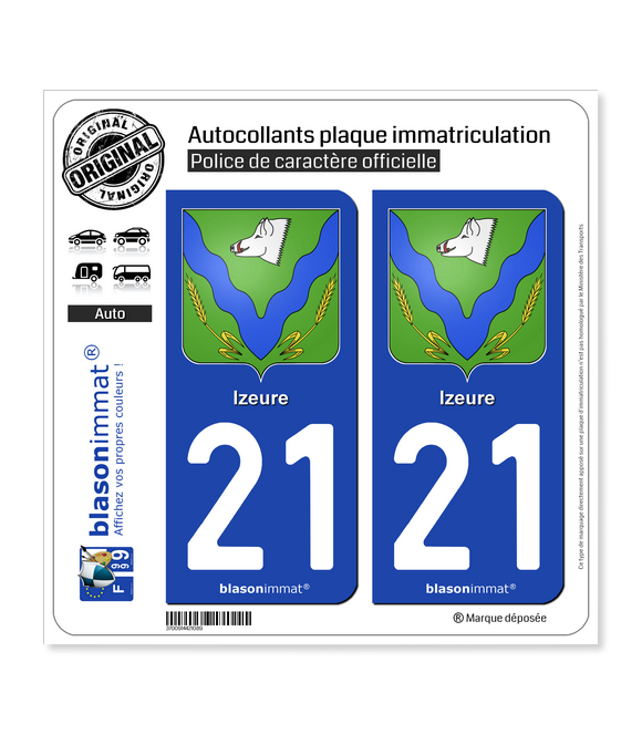 21 Izeure - Armoiries | Autocollant plaque immatriculation