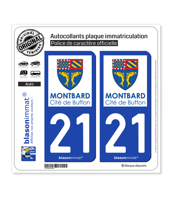 21 Montbard - Ville | Autocollant plaque immatriculation