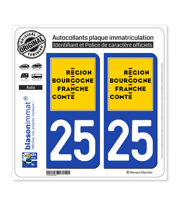 25 Bourgogne-Franche-Comté - LogoType | Autocollant plaque immatriculation