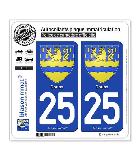 25 Doubs - Armoiries | Autocollant plaque immatriculation