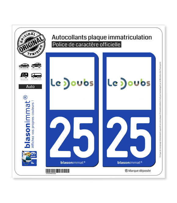 25 Doubs - Département | Autocollant plaque immatriculation