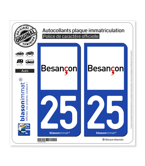 25 Besançon - Ville | Autocollant plaque immatriculation