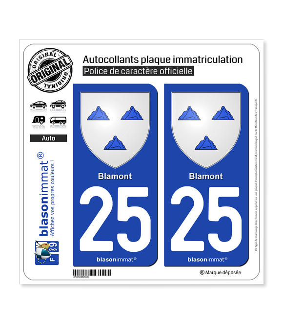 25 Blamont - Armoiries | Autocollant plaque immatriculation