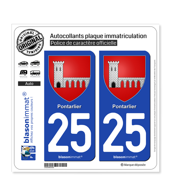 25 Pontarlier - Armoiries | Autocollant plaque immatriculation