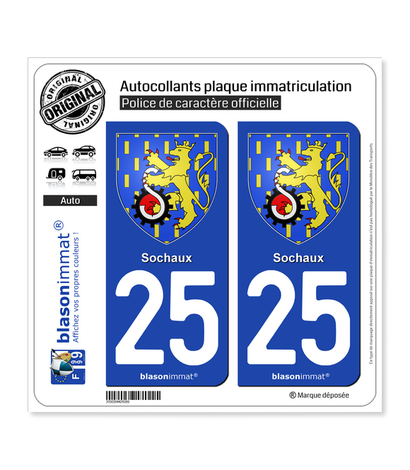 25 Sochaux - Armoiries | Autocollant plaque immatriculation