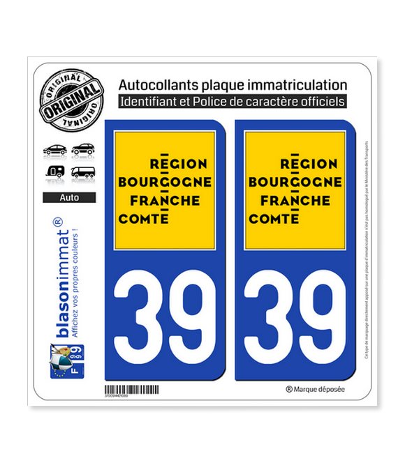 39 Bourgogne-Franche-Comté - LogoType | Autocollant plaque immatriculation