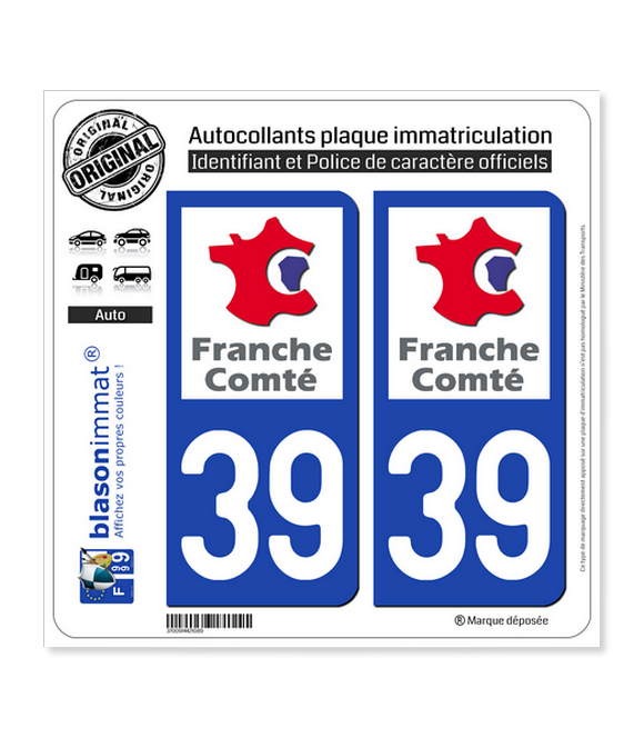 39 Franche-Comté - LogoType | Autocollant plaque immatriculation