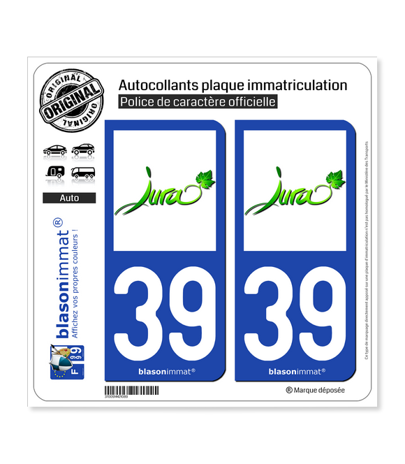 39 Jura - Vignoble | Autocollant plaque immatriculation