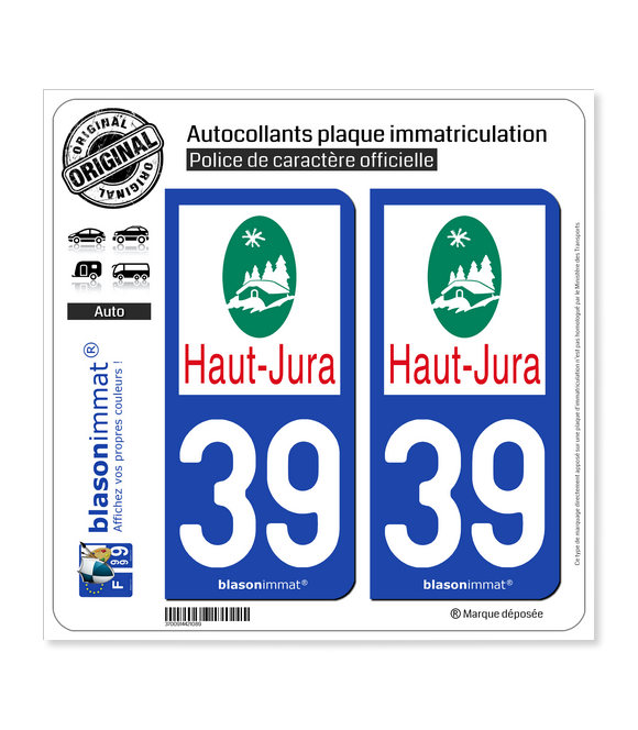 39 Haut-Jura - Pays | Autocollant plaque immatriculation