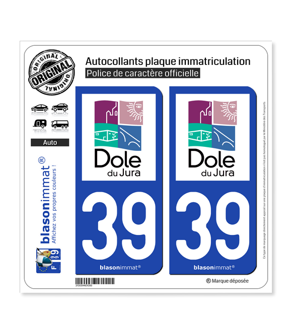 39 Dole - Ville | Autocollant plaque immatriculation