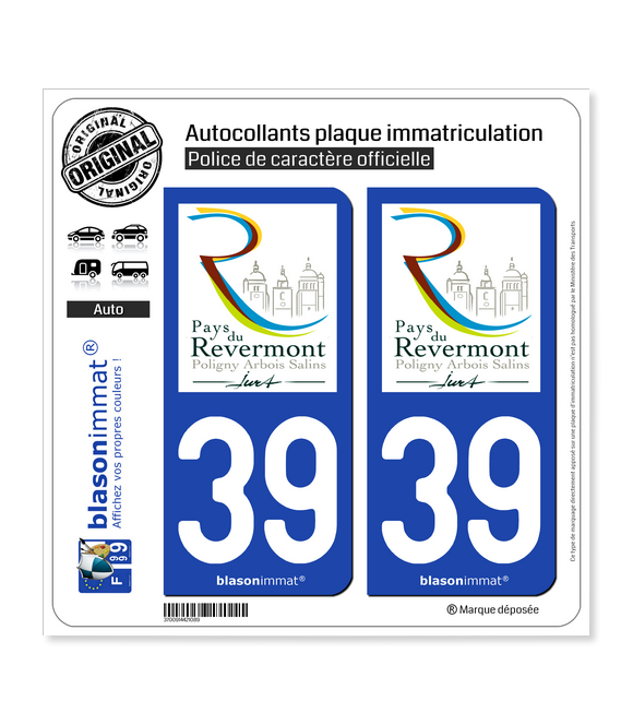 39 Revermont - Jura Pays | Autocollant plaque immatriculation