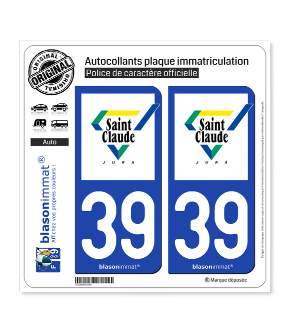 39 Saint-Claude - Ville | Autocollant plaque immatriculation