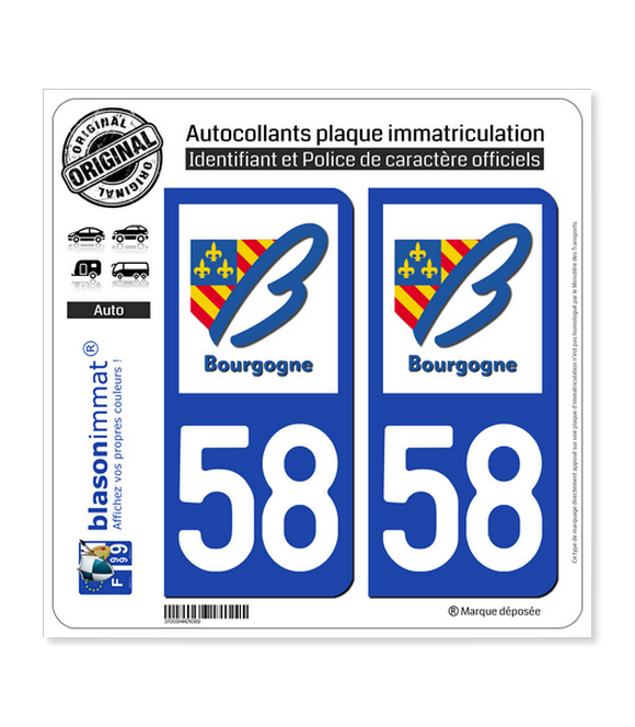 58 Bourgogne - LogoType | Autocollant plaque immatriculation