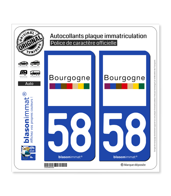 58 Bourgogne - Tourisme | Autocollant plaque immatriculation