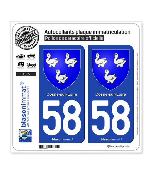 58 Cosne-sur-Loire - Armoiries | Autocollant plaque immatriculation