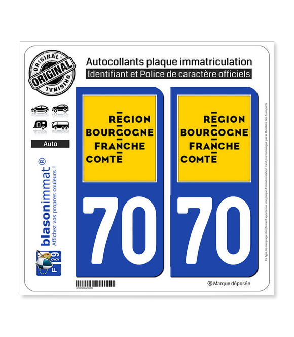 70 Bourgogne-Franche-Comté - LogoType | Autocollant plaque immatriculation