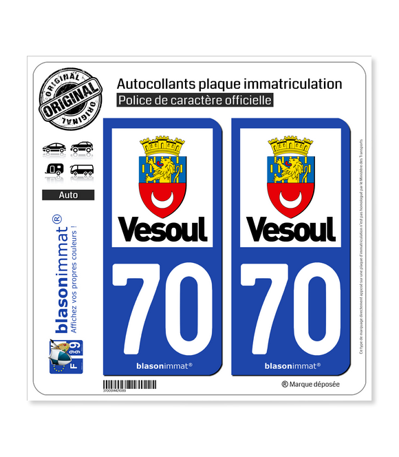 70 Vesoul - Ville | Autocollant plaque immatriculation
