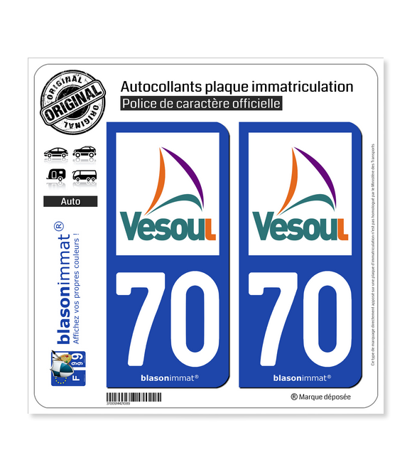 70 Vesoul - Agglo | Autocollant plaque immatriculation
