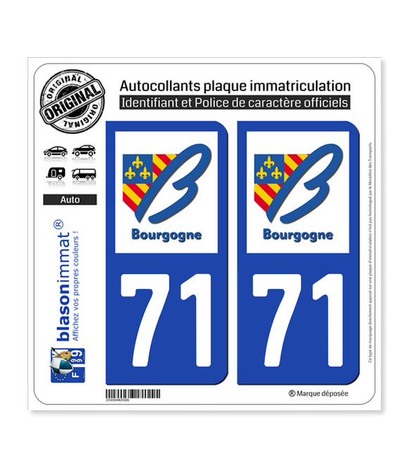 71 Bourgogne - LogoType | Autocollant plaque immatriculation