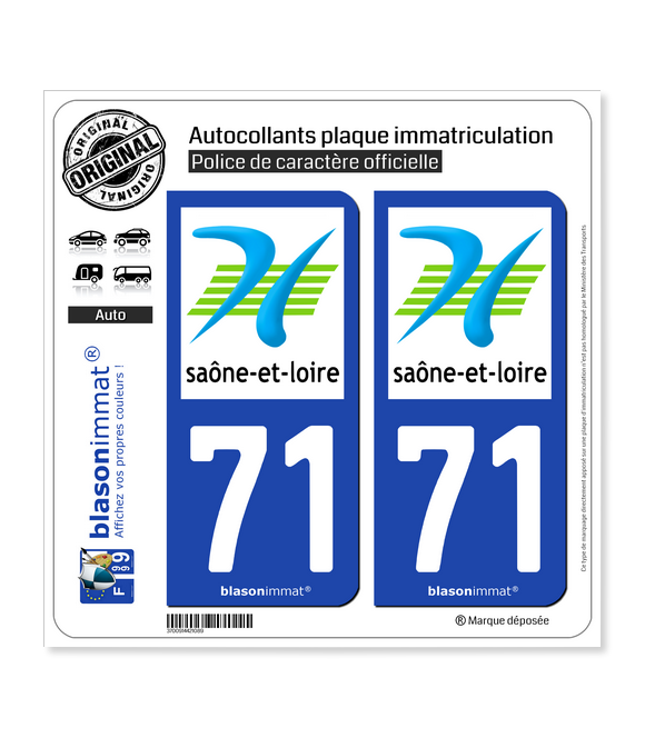71 Saône-et-Loire - Département | Autocollant plaque immatriculation
