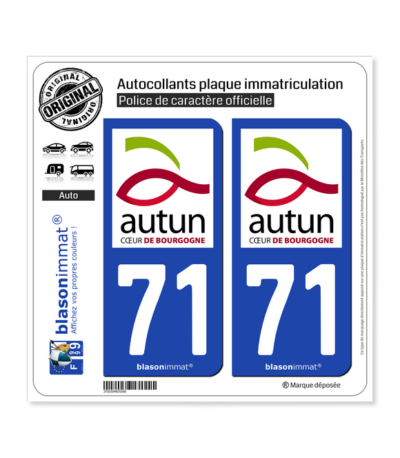71 Autun - Ville | Autocollant plaque immatriculation