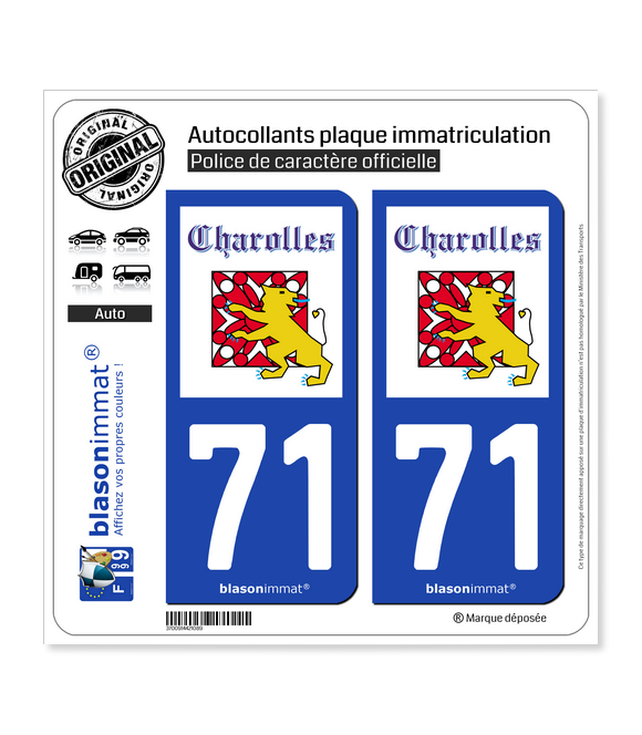 71 Charolles - Ville | Autocollant plaque immatriculation