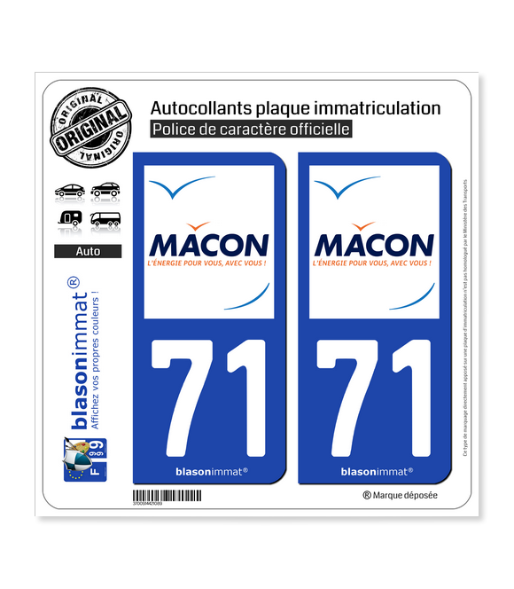 71 Mâcon - Ville | Autocollant plaque immatriculation