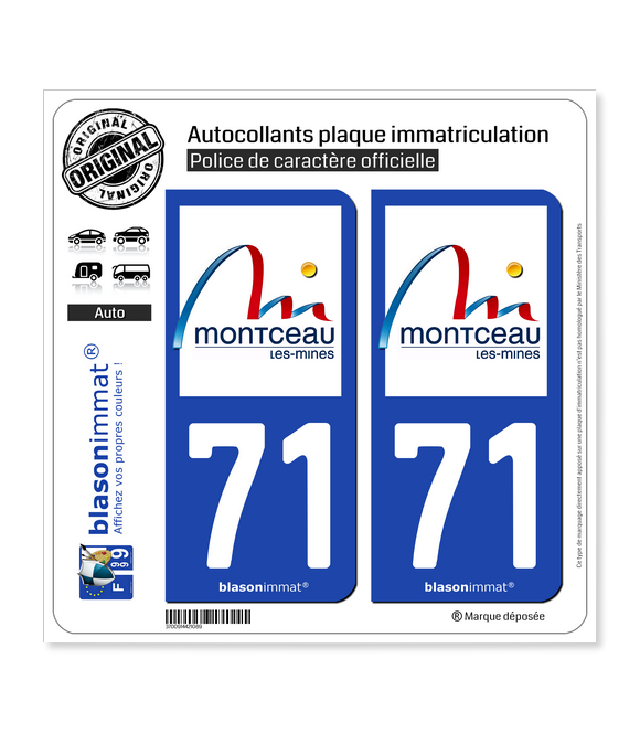 71 Montceau-les-Mines - Ville | Autocollant plaque immatriculation
