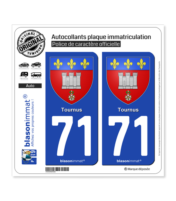 71 Tournus - Armoiries | Autocollant plaque immatriculation