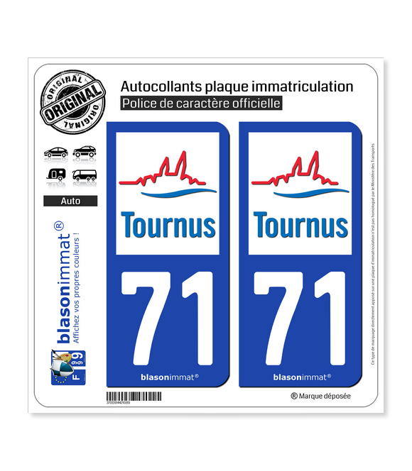 71 Tournus - Commune | Autocollant plaque immatriculation
