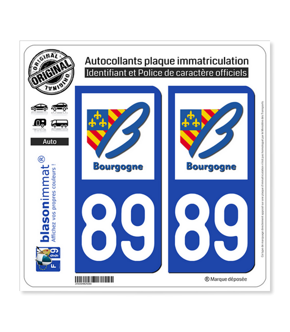 89 Bourgogne - LogoType | Autocollant plaque immatriculation