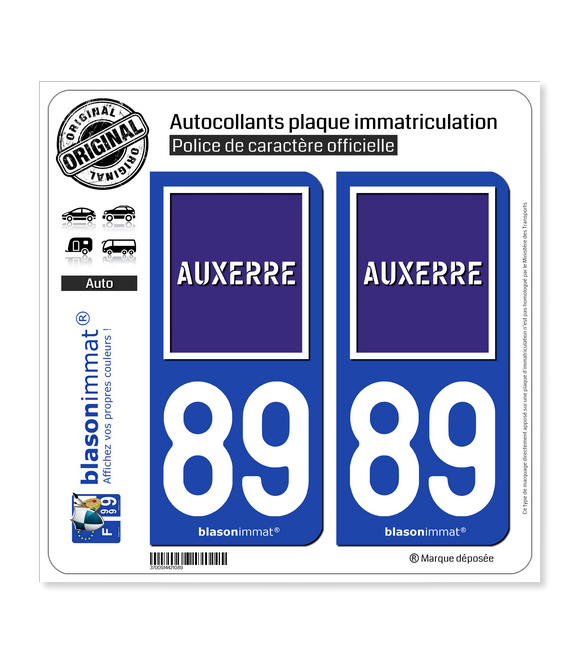 89 Auxerre - Ville | Autocollant plaque immatriculation