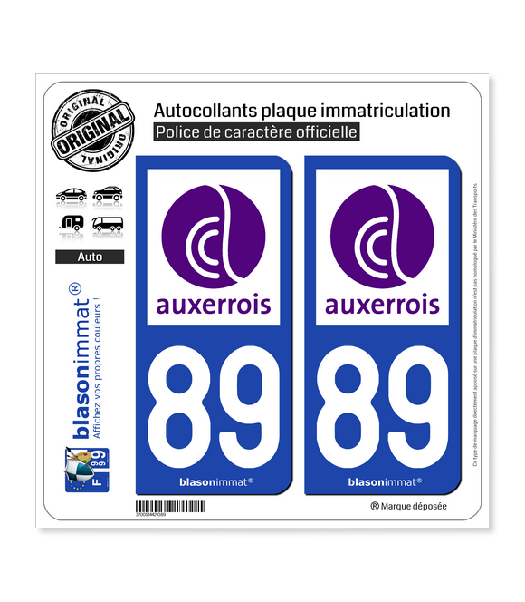 89 Auxerre - Agglo | Autocollant plaque immatriculation