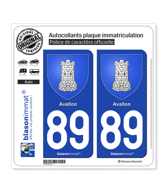 89 Avallon - Armoiries | Autocollant plaque immatriculation